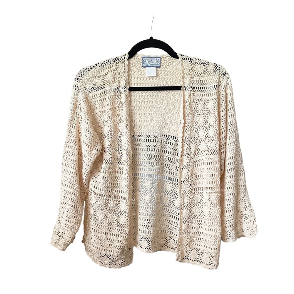 Women's Vintage Cream Crochet Cardigan Small